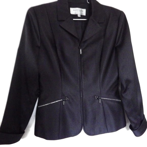 Vintage Laura Madrigano Tuxedo Style Black Suit Rhinestone Zipper Size 10 - Picture 3 of 8